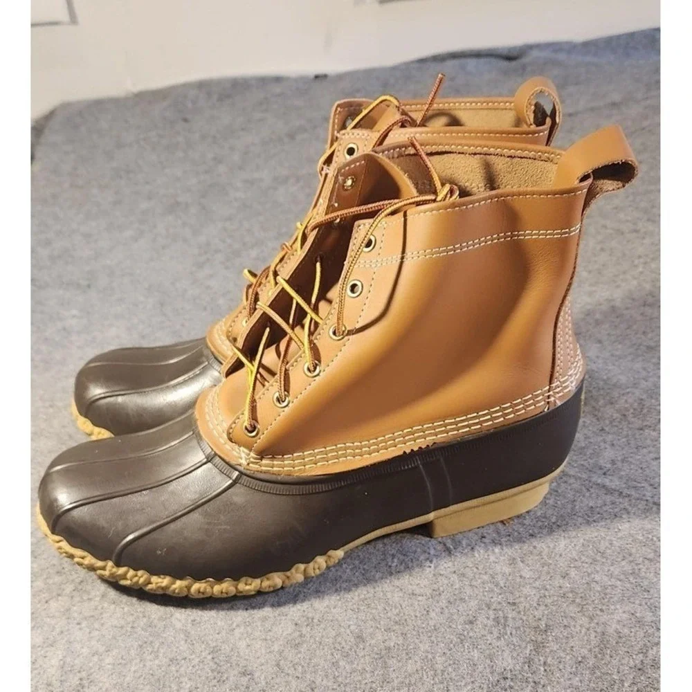 L.L. Bean Bean Boots Mens Size 7 W Brown Leather Duck Rain Boots‎ Waterproof USA
